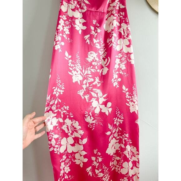 Reformation | NWT | Frankie Silk Dress | Hothouse Pink/Cream Floral | Sz 10 - Picture 4 of 12